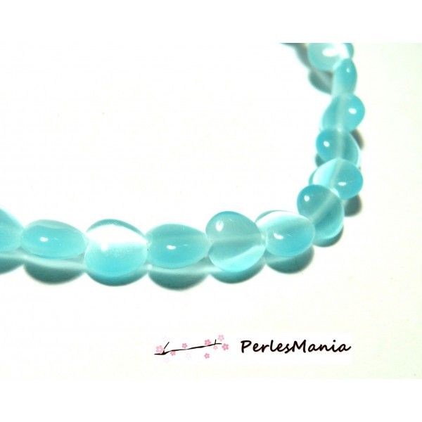 10 perles Oeil de chat forme coeur Bleu ciel 8mm 2Z5107 perles pour création de bijoux 