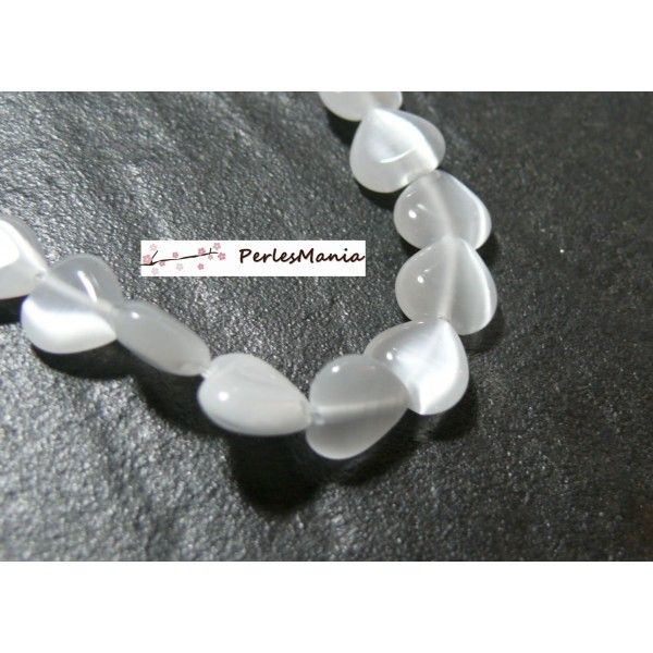 10 perles Oeil de chat forme coeur blanc 8mm 2Z5107 perles pour création de bijoux 