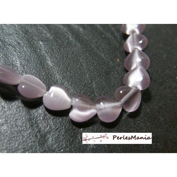 10 perles Oeil de chat forme coeur parme clair 8mm 2Z5107 perles pour création de bijoux 