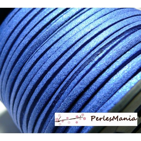 10 m de cordon en suédine aspect daim  Bleu électrique PS146 effet pailleté qualité 