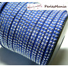 3m de cordon de suédine cloutée argent  aspect Daim double rangée facettée Bleu nuit P00509 