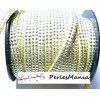 3m de cordon de suédine cloutée argent  aspect Daim double rangée facettée Jaune pale P00508 