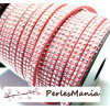 3m de cordon de suédine cloutée argent  aspect Daim double rangée facettée ROSE PALE P00506 