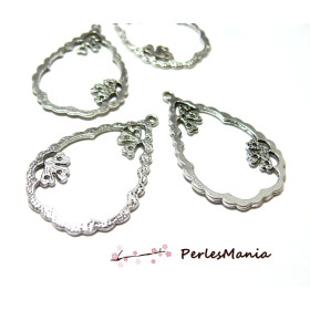 10 pendentifs goutte zen Vieil argent 2Y6512 pour création de bijoux 
