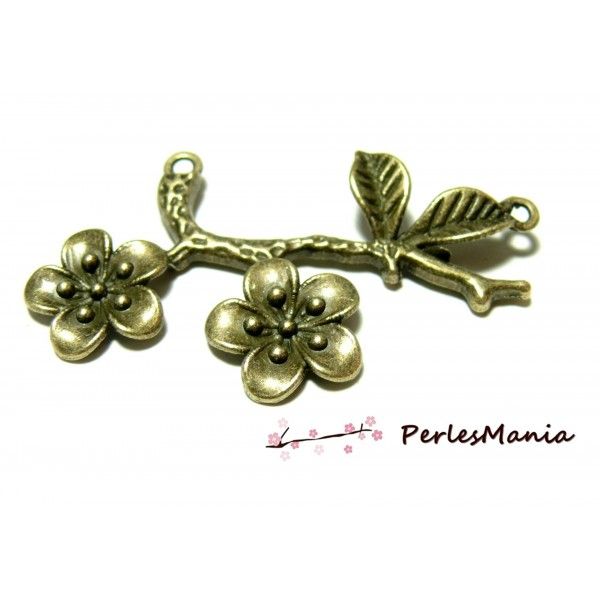 1 grand pendentif connecteur cerisier en fleur  bronze ref188 fournitures pour création bijoux 