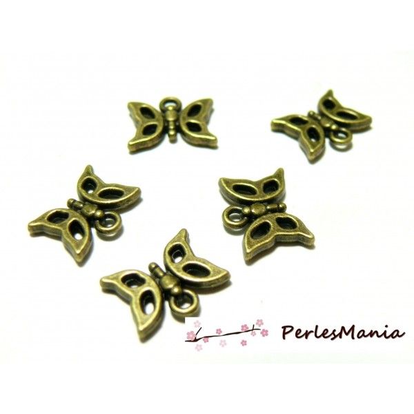 Fournitures bijoux: 50 breloques petits papillons bronze 2D1264 