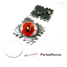 2 pièces: 1 pendentif  broche fleur d'été ref 208 Vieil Argent et 1 cabochon en 20mm 