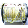 1m de cordon de suédine cloutée argent  aspect Daim double rangée facettée Jaune pale P00508 