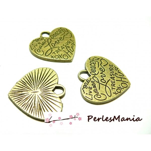 10 pendentifs Coeur à message Bronze 2Y2313 breloques pour création de bijoux 
