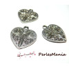 10 pendentif breloque COEURS AVEC EMBLEME viel argent  2B4139 pour création de bijoux 