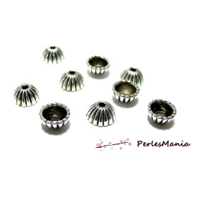 50 coupelles 9 par 4mm calottes coquilles striées 2A3228 argent platine accessoire pour bijoux 