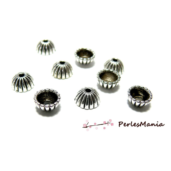 50 coupelles 9 par 4mm calottes coquilles striées 2A3228 argent platine accessoire pour bijoux 