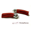 10 pompons breloque passementière 6cm suédine Rouge  Argent platine, apprêts et mercerie 