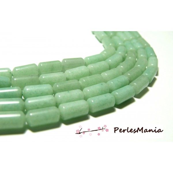 Perles pour bijoux: 6 perles forme Tube  6 par 12mm Aventurine Vert Pastel 