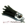 10 pompons breloque passementière 6 cm suédine Noir Argent platine, apprêts et mercerie 