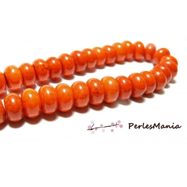 Perles pour bijoux:  4 Rondelles 8 par 12mm Magnésite Orange 