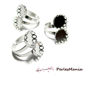 Support de Bague Vague Double Cabochon 12mm – Argent Platine Ajustable