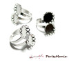 Support de Bague Vague Double Cabochon 12mm – Argent Platine Ajustable