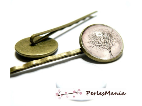 20 pièces: 10 supports de barrettes 12mm BRONZE ronde qualité et 10 cabochons 