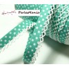 Cordon ruban biais dentelle Pois Vert lagon et blanc 12mm