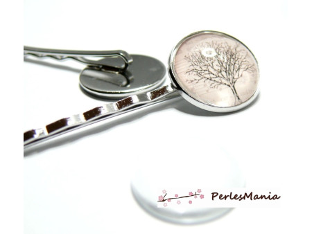 20 pièces: 10 supports de barrettes 16mm Argent platine ronde qualité et 10 cabochons 