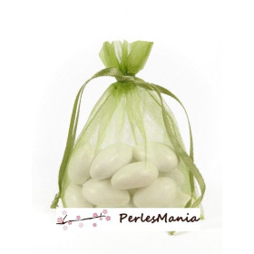 10 pochettes organza  vert Gazon GM ( 100 par 150mm ) 