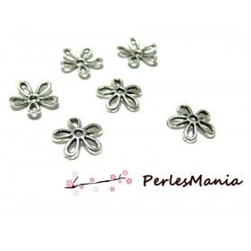50 apprêts coupelles coquille calottes caps embouts Fleur 11.5mm  2B3705 Vieil argent 