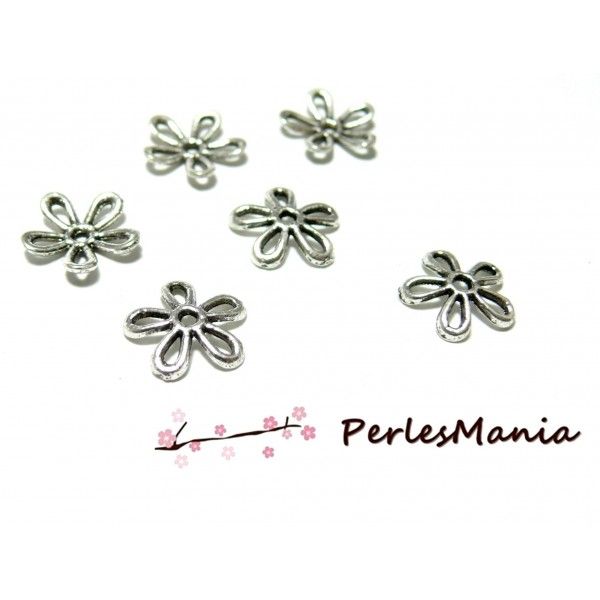 50 apprêts coupelles coquille calottes caps embouts Fleur 11.5mm  2B3705 Vieil argent 