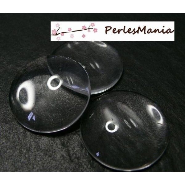 cabochons en verre forme RONDE 30mm Fond plat effet loupe bombé sur le dessus