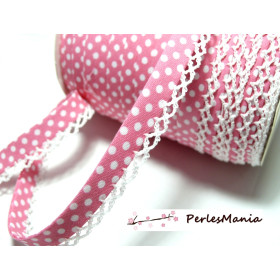 1 m ruban biais dentelle Pois Rose et blanc 12mm ref 71486 couleur 32 