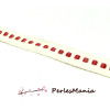 1 m ruban coton surpiqué rouge et crème 10mm ref 130 