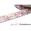 1m ruban  biais liberty 20mm BI082L fleuri ton rose 