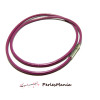 1 Collier  cuir  veritable FUCHSIA 2,5mm 2G7508 avec fermoir tube 