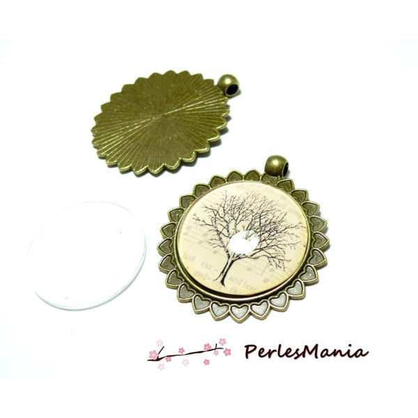 pendentif ARTY Rond 30mm multi coeur ref 142 Bronze et 1 cabochon en verre transparent en 30mm ( vendu sans image digitale )