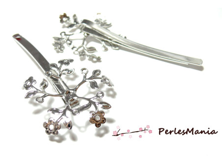 10 supports de barrette cerisier en fleur ARGENT PLATINE ID31895 