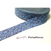1m ruban  biais liberty 20mm B3160E fleuri ton bleu 
