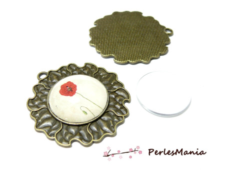 20 pièces: 10 pendentif ARTY  Flamme 25mm  ref 3347 Bronze et 10 cabochons 