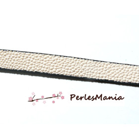 1,2m de cordon cuir plat 10mm Imitation caviar CREME ref 259 