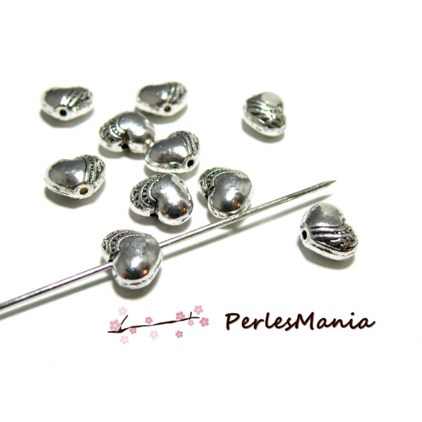 perles plates intercalaire Coeur  2Y1408 Vieil argent