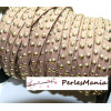1 mètre de cordon de suédine cloutée doré aspect Daim Marron clair  6mm PR212 