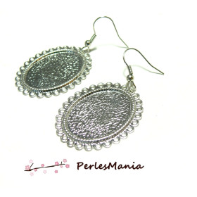 10 Boucle d'oreille  crochet Vague Plate Ovale 18 par 25mm Argent platine ID26761 