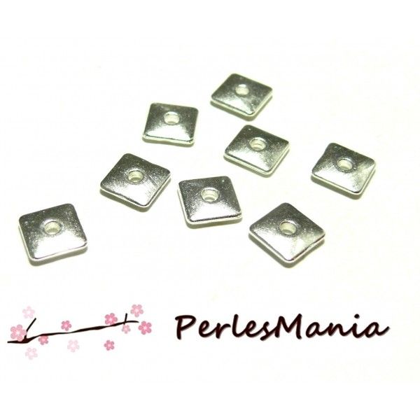 100 perles  intercalaires 8mm CARRE 2W5721  ARGENT PLATINE 