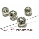 50 perles intercalaire ronde dentelle filigrane 12mm H512 ARGENT PLATINE