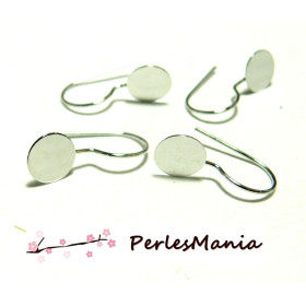 10 Boucle d'oreille  crochet  Plateau lisse 8mm ID4181 Argent Platine 