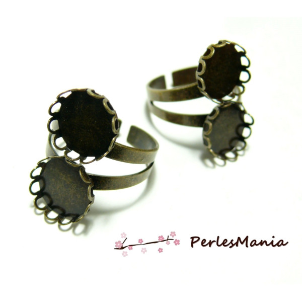 Supports Bagues Vague Bronze Double Cabochon 12mm – Ajustable