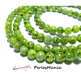 10 perles PIERRES VERTES VEINEES  8mm ref 108 