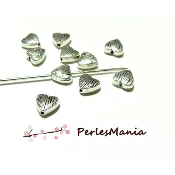 20 perles  intercalaire coeur  Stries ARGENT PLATINE 8mm ref 2Y4415 