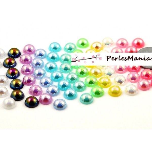 Cabochons demi perle nacré fond plat multicolores Nail Art 4mm