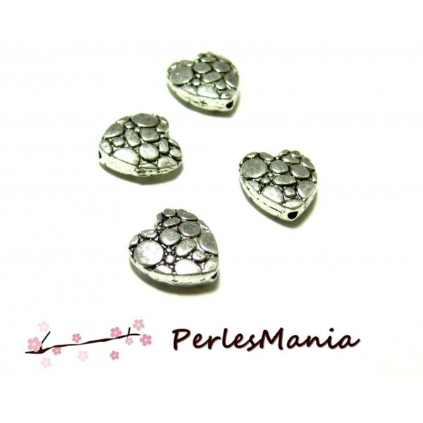 10 perles  intercalaire Coeur carapace 2B3566 VIEIL ARGENT 