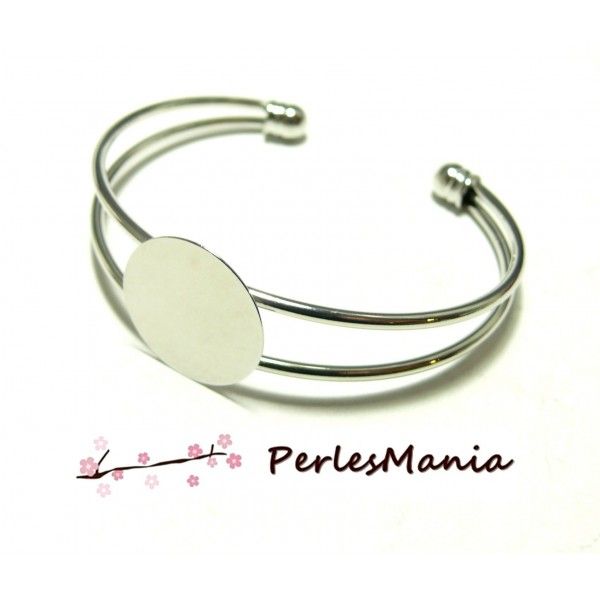 4 support de  bracelet  16mm PLATEAU LISSE ARGENT PLATINE DIY 